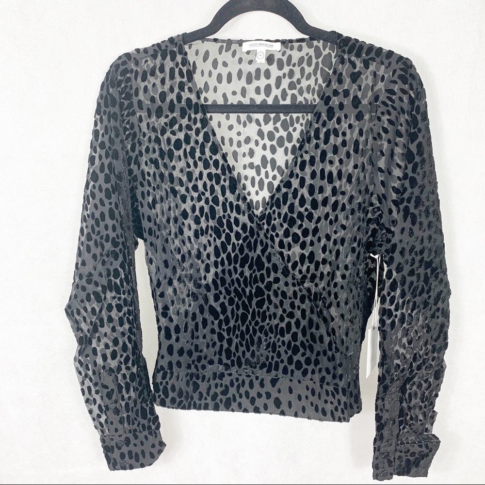 Good American Burnout Leopard Sheer Night Out Casual Top Size 4